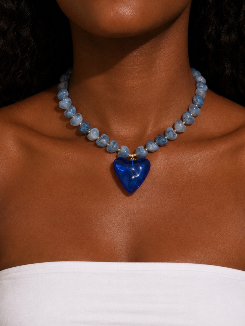 New! Coastal Blue Marbled Heart Beaded Dopamine Necklace NWOT - Picture 1 of 3